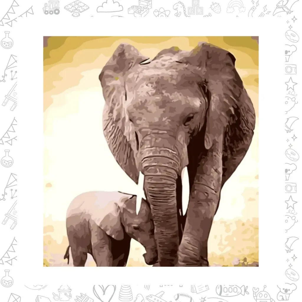 Papá elefante. pinta por número