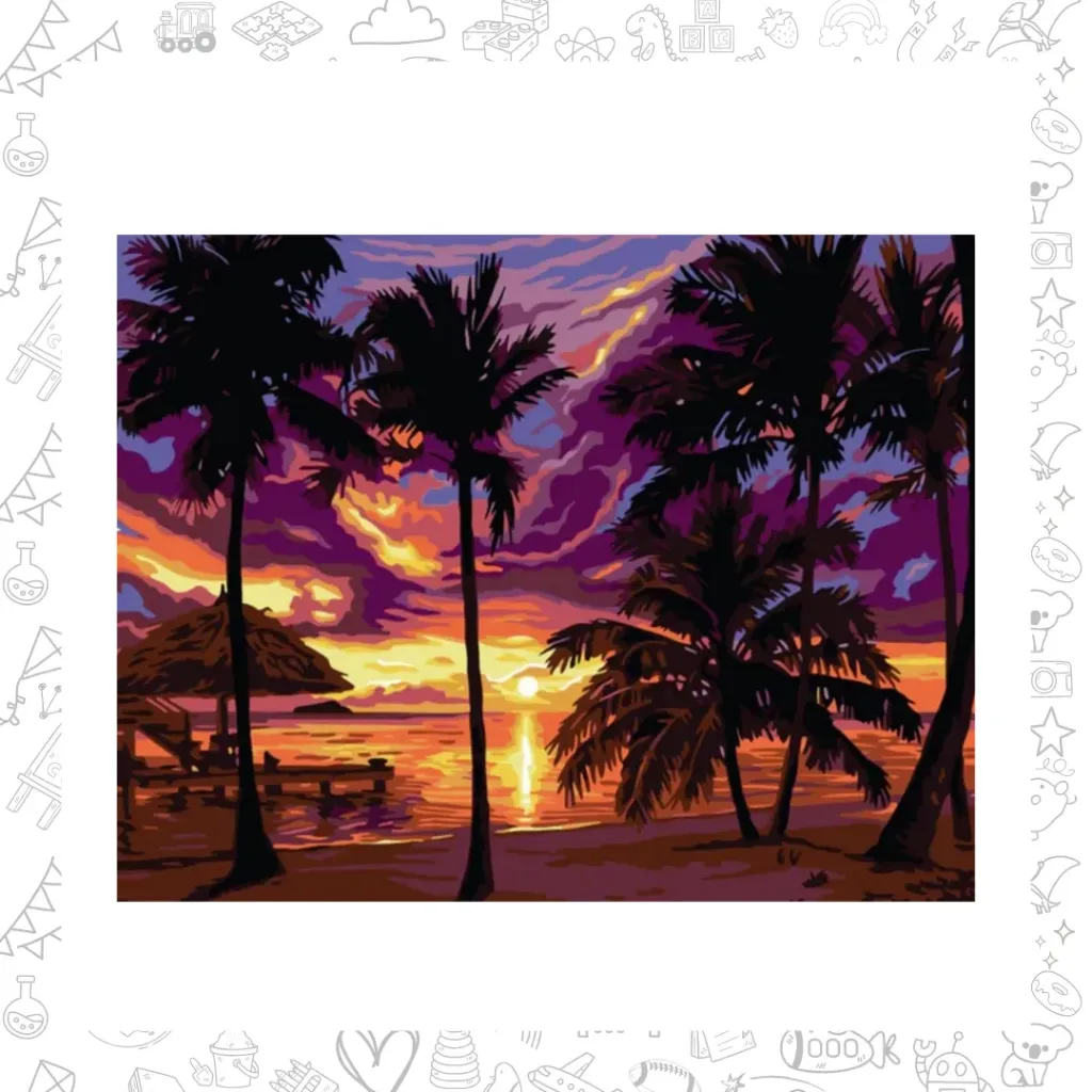 Atardecer en la playa. arte diamante